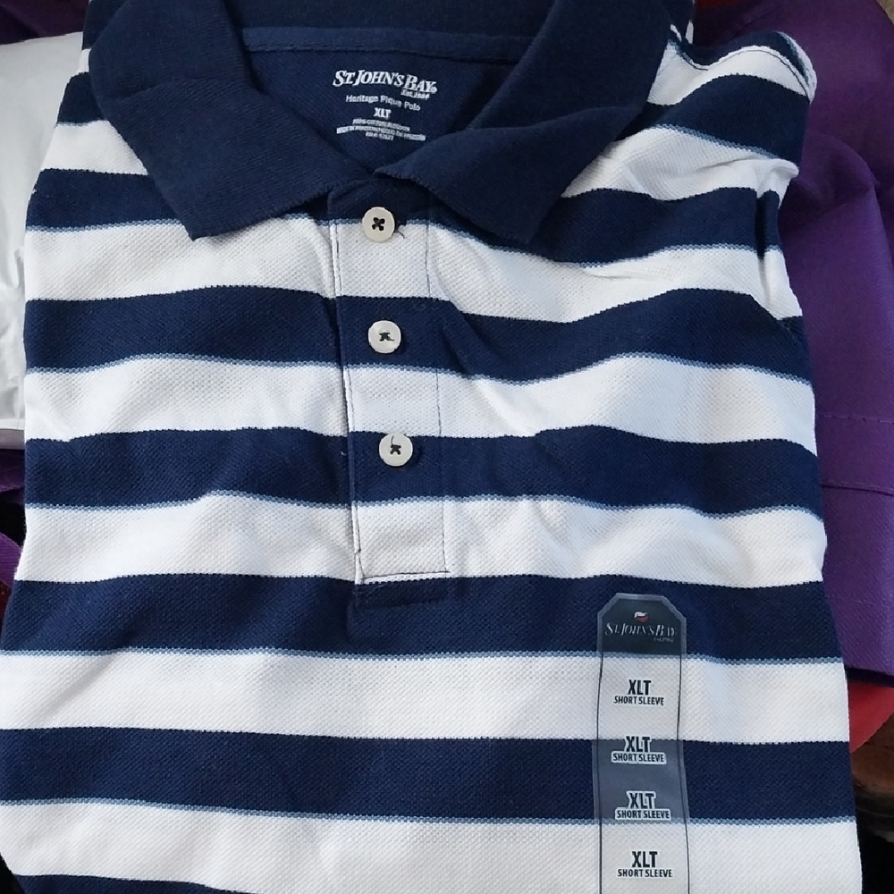 St. John's Bay Mens' Navy & White Striped Polo Shirt
